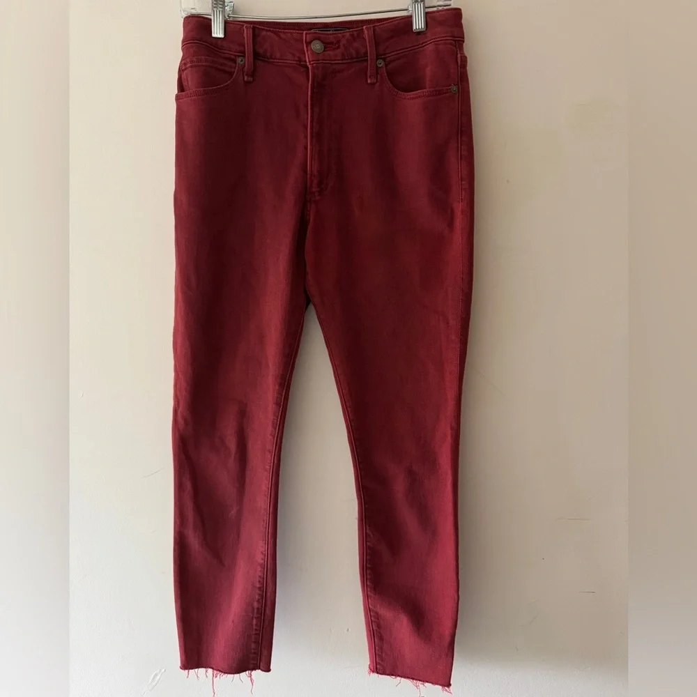 Abercrombie & Fitch Simone High Rise Ankle Jeans Raw Hem Skinny Burgundy‎ Red